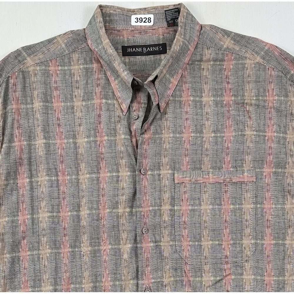 VTG‎ Jhane Barnes Short Sleeve Shirt Men's XL Textured Geometric Multicolor